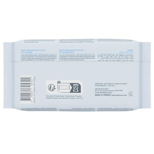 31ielpilz3l.jpg Topicrem - Lingettes bébé à l'eau - Nettoyant, protective, rafraîchissant pour visage, mains et siège - 99% eau, fibres