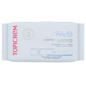 Topicrem - Lingettes bébé à l'eau - Nettoyant, protective, rafraîchissant pour visage, mains et siège - 99% eau, fibres