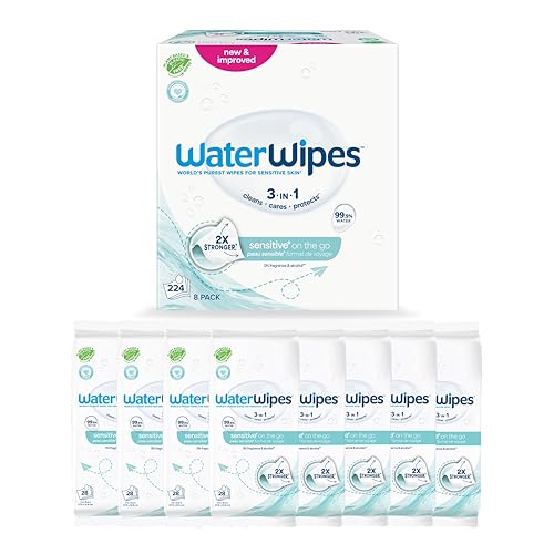 414tgulhzal.jpg WaterWipes Sensitive+ On The Go Wipes 99,9% d'eau, non parfumées - 224 unités (8 paquets) - Nettoie, Soigne, Protège | L
