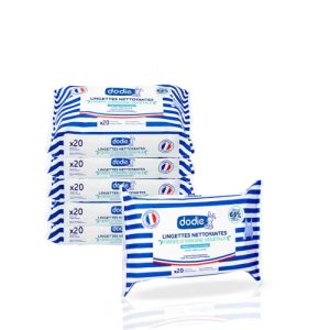 Dodie Lot de 6 Paquets de Lingettes Nettoyantes 3 en 1 FORMAT POCKET – Visage, Corps et Siège – Douces, Résistantes et D