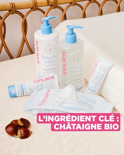 41k548gflcl.jpg Topicrem - Lingettes bébé à l'eau - Nettoyant, protective, rafraîchissant pour visage, mains et siège - 99% eau, fibres