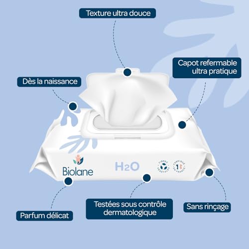 41d6fbp8j5l.jpg BIOLANE Lingettes bébé à l'eau - 900 lingettes - Qualité Française - Nettoyage doux et efficace - Dès la naissance
