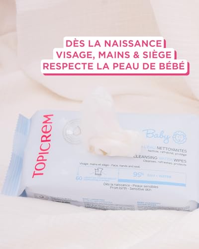 41gijzpbbol.jpg Topicrem - Lingettes bébé à l'eau - Nettoyant, protective, rafraîchissant pour visage, mains et siège - 99% eau, fibres