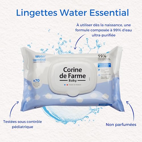 51kdvxgsel.jpg Corine de Farme Lingettes Bébé Nettoyantes x70 - Produit de Toilette Végétal pour Enfants - Usage en Douche et Change -