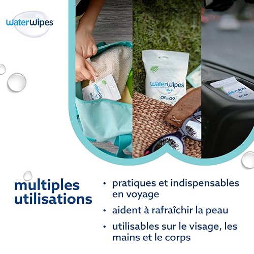 51pryfxn6tl.jpg WaterWipes Sensitive+ On The Go Wipes 99,9% d'eau, non parfumées - 224 unités (8 paquets) - Nettoie, Soigne, Protège | L