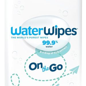 lingettes waterwipes sans plastique on the go, 99,9 % d’eau purifiée, sans parfum, douces pour la peau, 28 lingettes humides