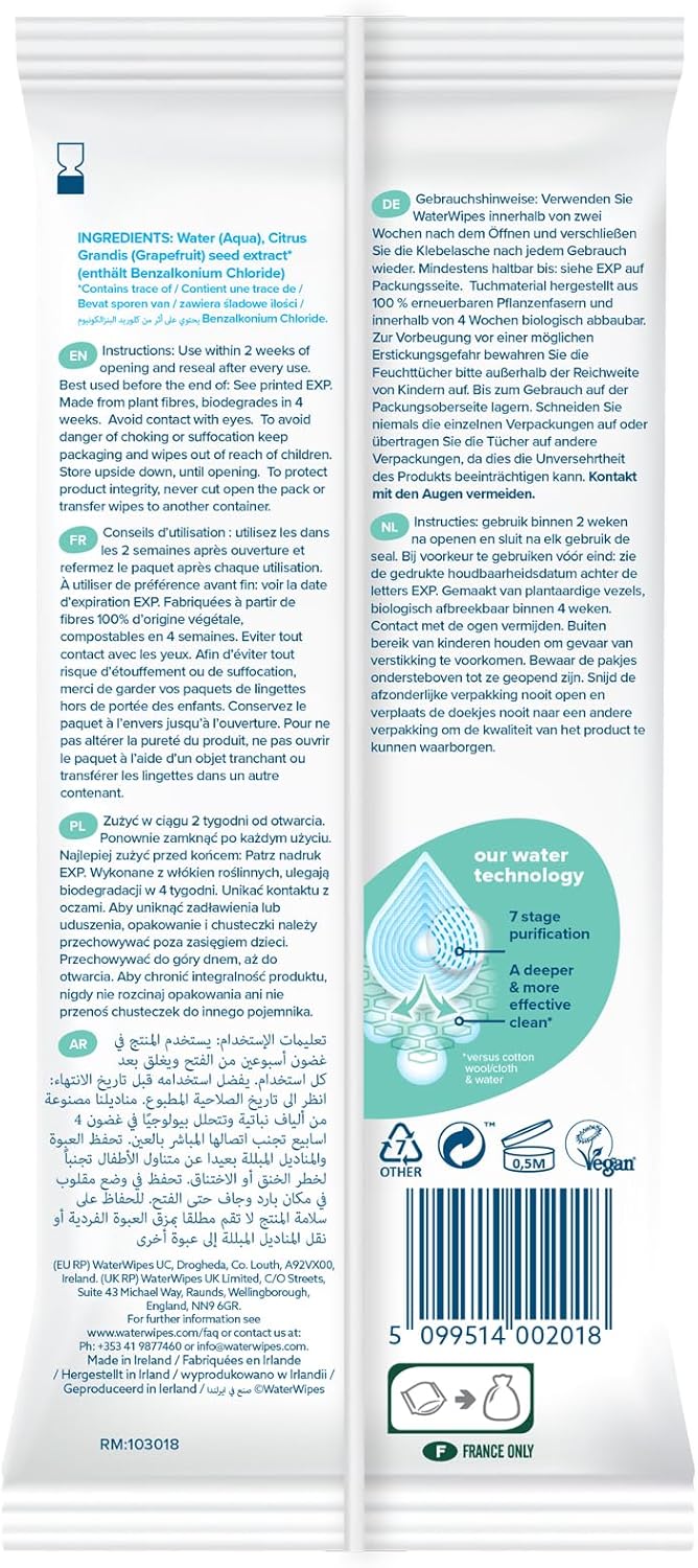 lingettes waterwipes sans plastique on the go, 99,9 % d’eau purifiée, sans parfum, douces pour la peau, 28 lingettes humides lingettes waterwipes sans plastique on the go, 99,9 % d’eau purifiée, sans parfum, douces pour la peau, 28 lingettes humides