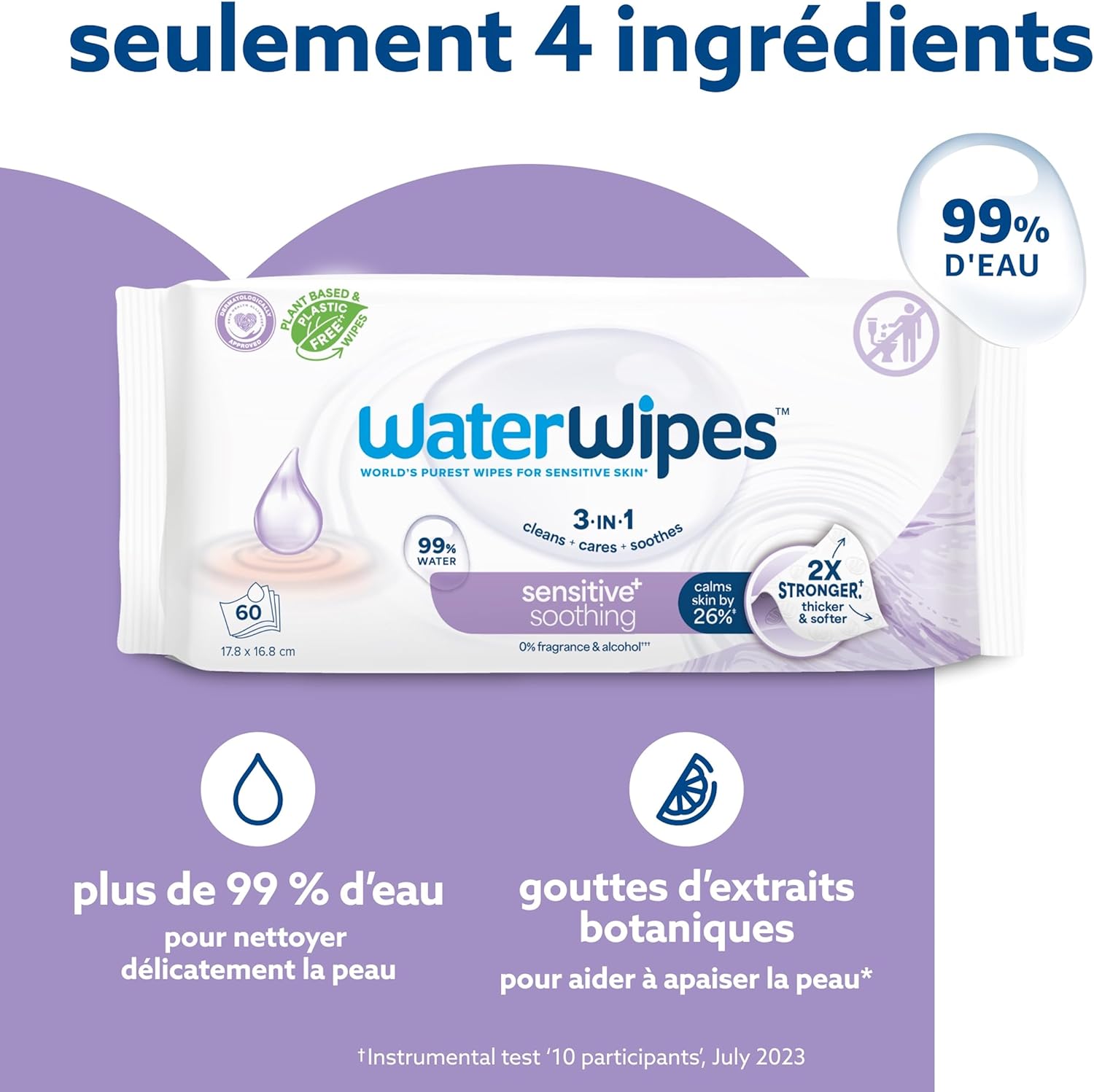 lingettes waterwipes sensitive+ soothing, lot de 720 (12 paquets), nettoyantes 3 en 1 : nettoient, protègent et apaisent, 99 % eau avec extraits botaniques, sans parfum lingettes waterwipes sensitive+ soothing, lot de 720 (12 paquets), nettoyantes 3 en 1 : nettoient, protègent et apaisent, 99 % eau avec extraits botaniques, sans parfum