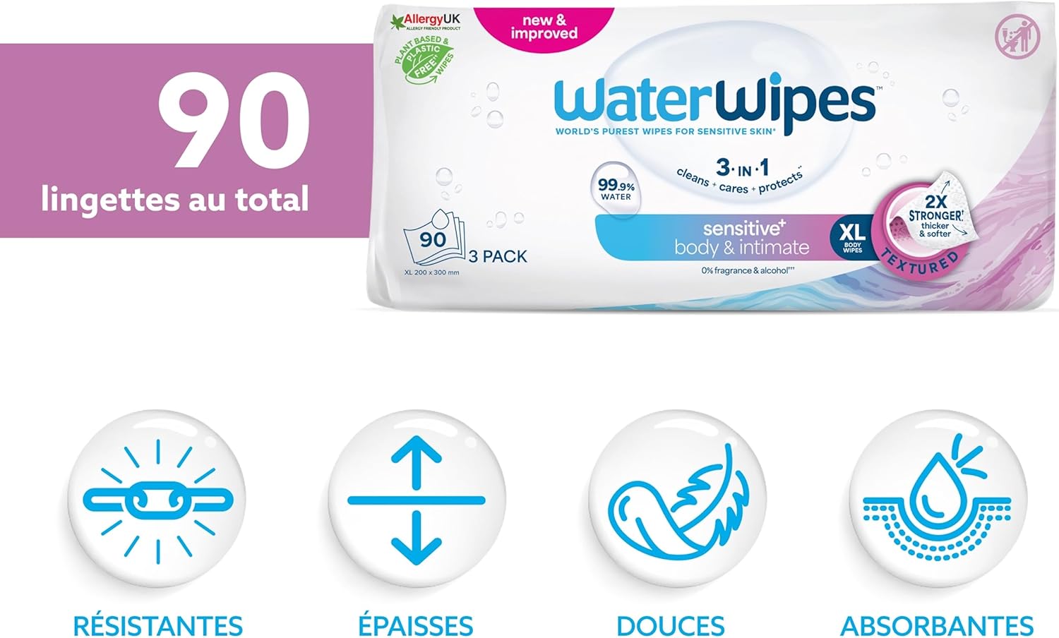 waterwipes sensitive+ – lingettes corps et intimes pour adultes, 90 lingettes (3 paquets) – 3 en 1 : nettoient, protègent et apaisent – 99,9 % d’eau purifiée – sans parfum waterwipes sensitive+ – lingettes corps et intimes pour adultes, 90 lingettes (3 paquets) – 3 en 1 : nettoient, protègent et apaisent – 99,9 % d’eau purifiée – sans parfum