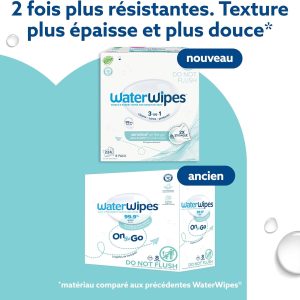 lingettes waterwipes sensitive+ on the go 224 unités | 99,9 % d’eau pure | sans parfum | 3 en 1 : nettoient, protègent, hydratent