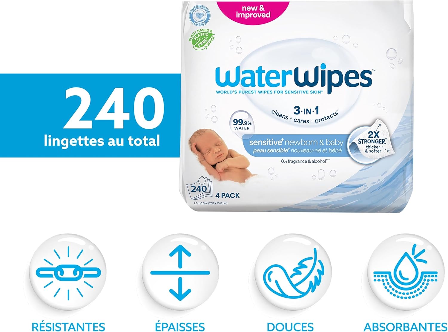 lingettes bébé waterwipes sensitive+ 240 unités | 99,9 % d’eau pure | sans parfum | nettoient, protègent et hydratent lingettes bébé waterwipes sensitive+ 240 unités | 99,9 % d’eau pure | sans parfum | nettoient, protègent et hydratent