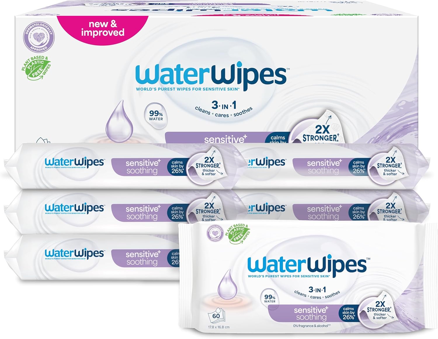 lingettes waterwipes sensitive+ soothing, lot de 720 (12 paquets), nettoyantes 3 en 1 : nettoient, protègent et apaisent, 99 % eau avec extraits botaniques, sans parfum lingettes waterwipes sensitive+ soothing, lot de 720 (12 paquets), nettoyantes 3 en 1 : nettoient, protègent et apaisent, 99 % eau avec extraits botaniques, sans parfum